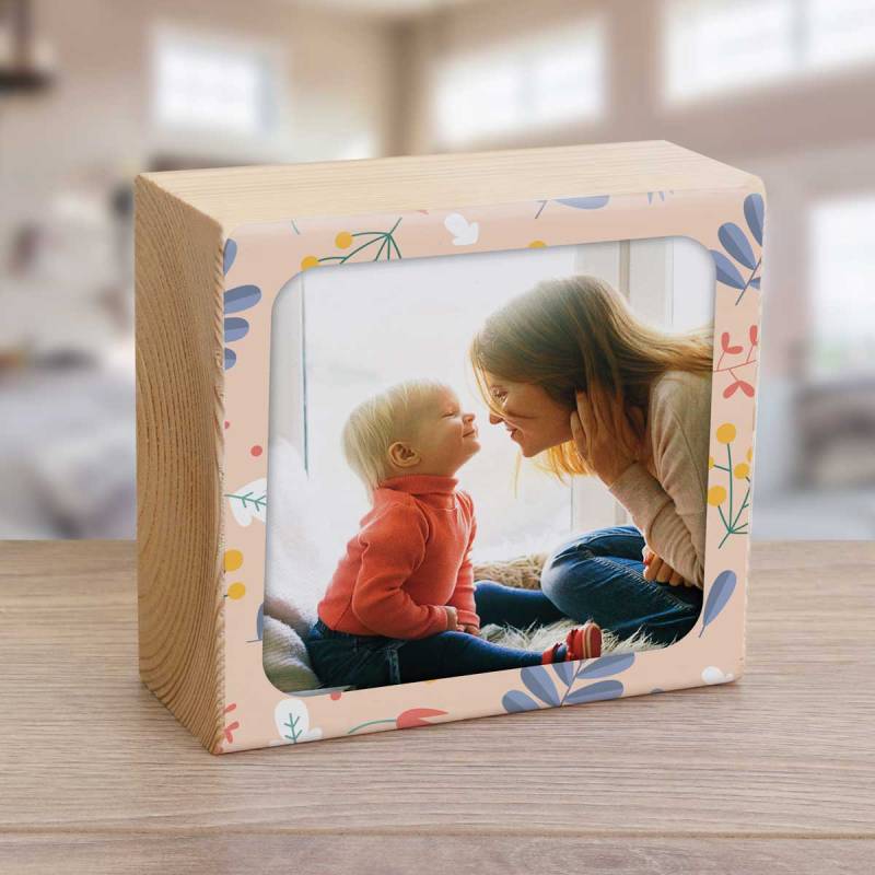 Personalised Wooden Photo Blocks - Floral Home Sweet Home