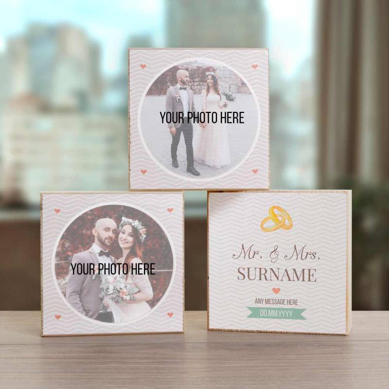 Personalised Wooden Photo Blocks - Mr. and Mrs.