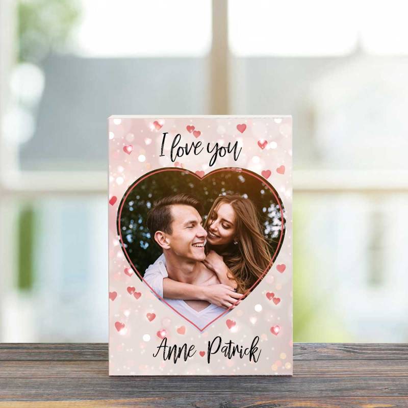 Any Photo Any Name Hearts - Wooden Photo Blocks