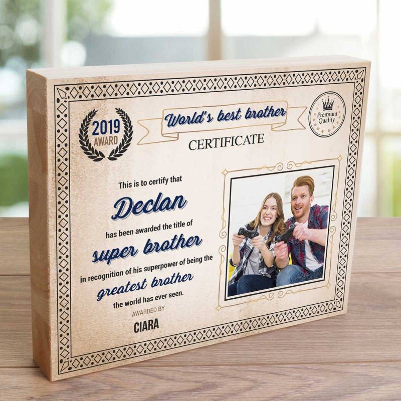 Any Photo Personalised Blue Certificate World's Best - Wooden Photo Blocks