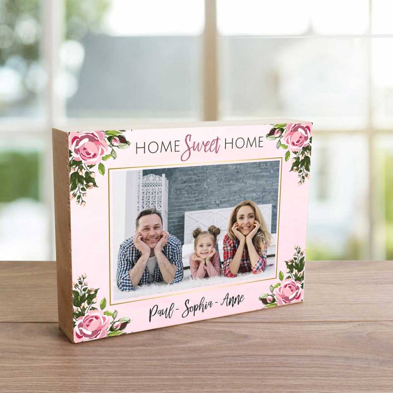 Any Photo Any Name Home Sweet Home - Wooden Photo Blocks