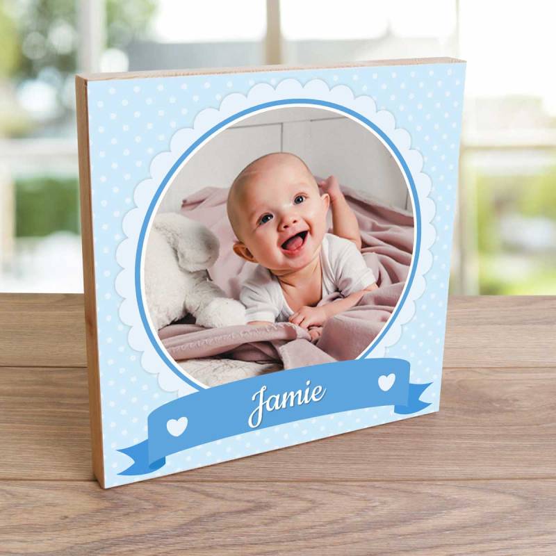 Any Photo Any Name Cute Pink Frame - Wooden Photo Blocks