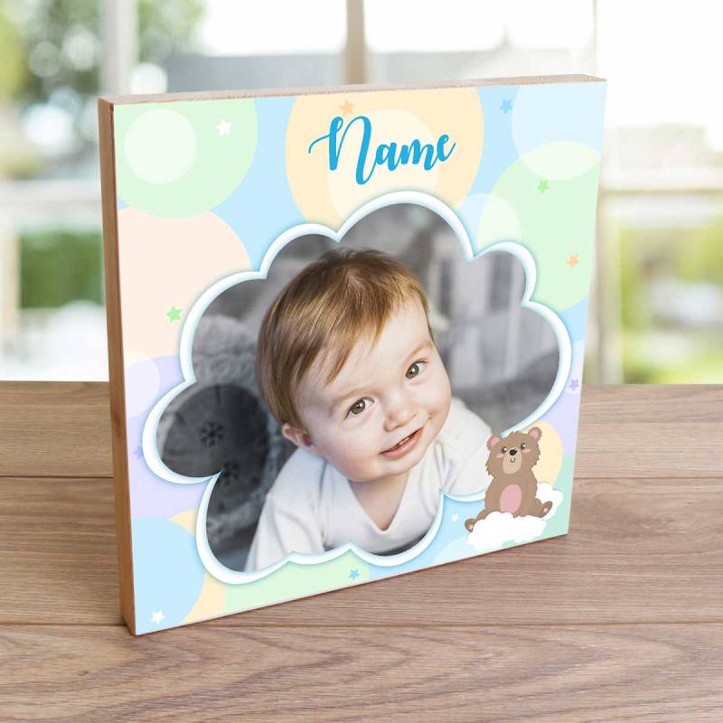 Any Photo Any Name Blue Bear - Wooden Photo Blocks