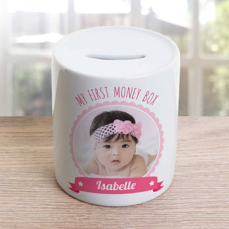 My First Money Box Pink Personalised Money Jar