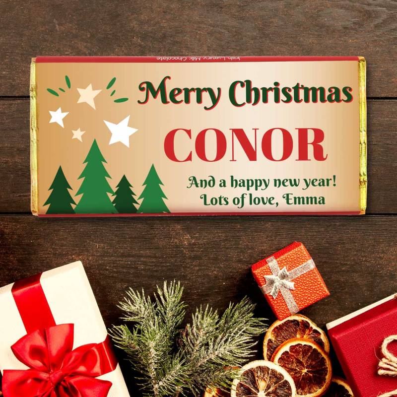 Merry Christmas Any Name Any Message Trees Personalised Chocolate Bar