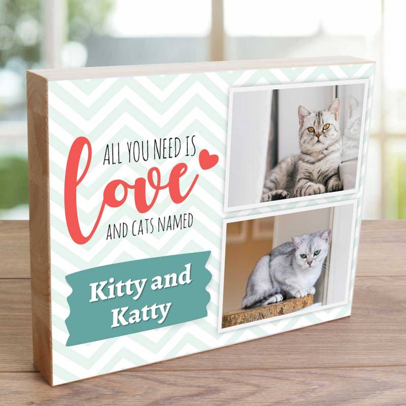 All You Need Is Love And Cats Any Photos And Names - Wooden Photo Blocks