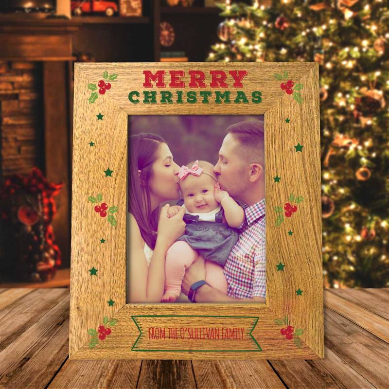 Merry Christmas Any Message - Solid Oak Effect Picture Frame