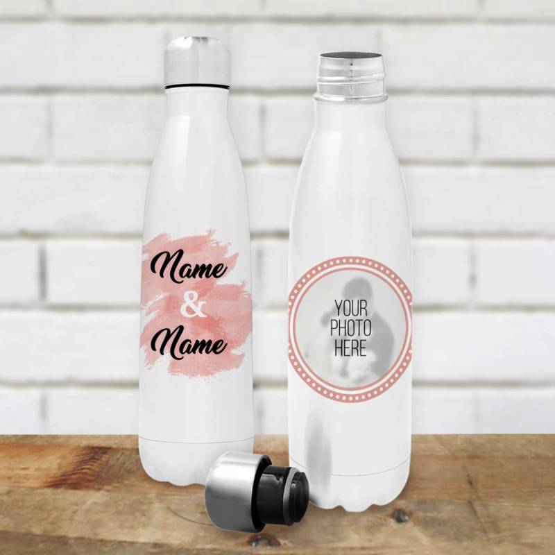 Any Photo Any Message Pink Circle - Personalised Stainless Steel Bottle