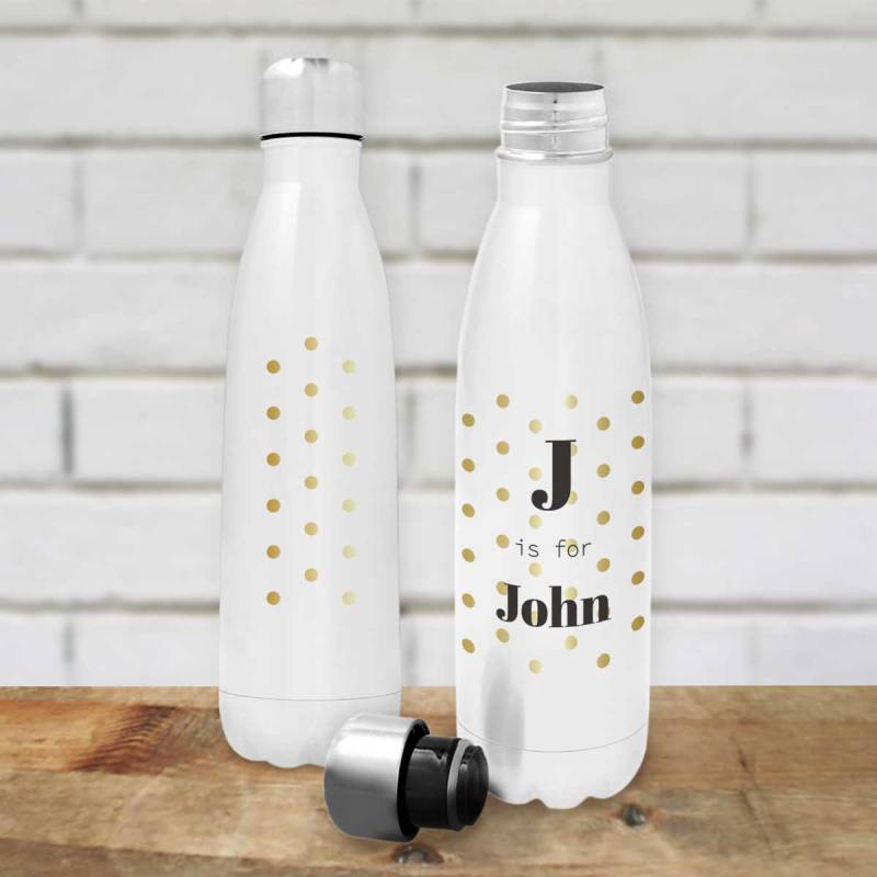 Any Initials And Name Polka Dots - Personalised Stainless Steel Bottle