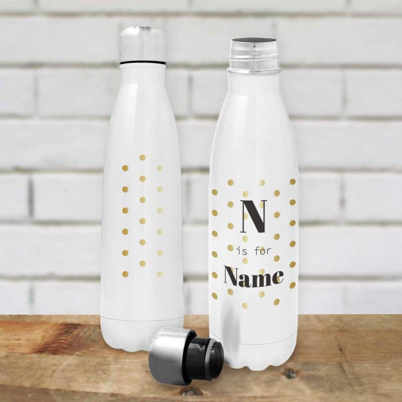 Any Initials And Name Polka Dots - Personalised Stainless Steel Bottle