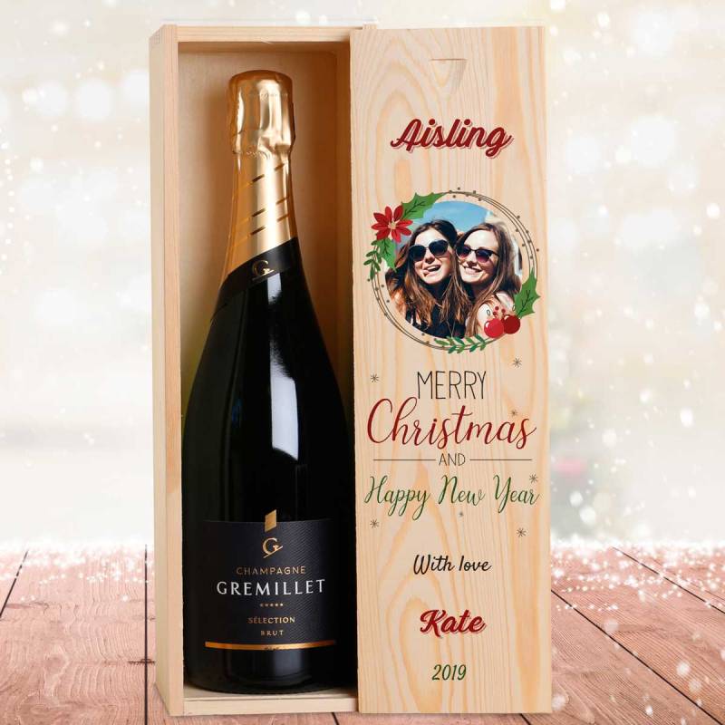 Any Photo Merry Christmas And Happy New Year Personalised Single Champagne Box