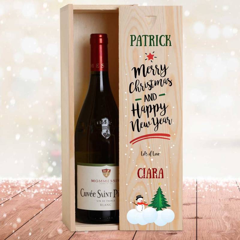 Snowman Christmas Personalised Wooden Single Wine Box