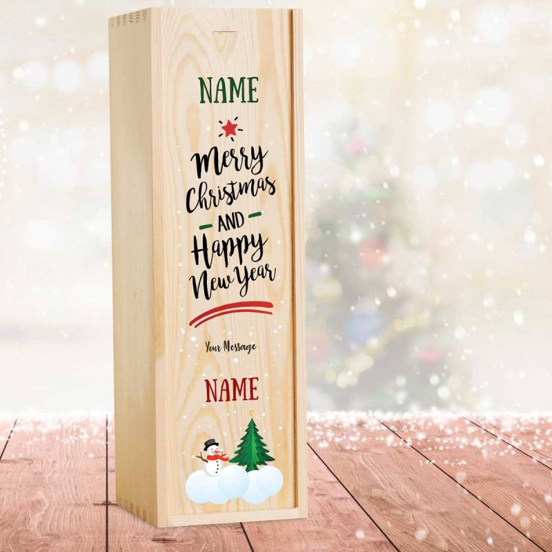 Snowman Christmas Personalised Wooden Single Wine Box