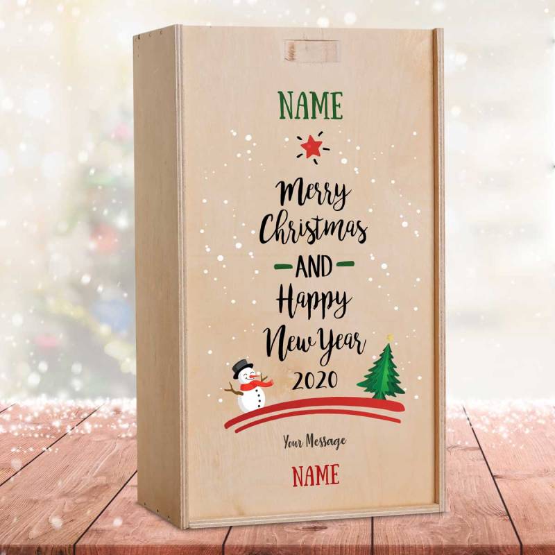 Snowman Christmas Personalised Wooden Double Wine Box