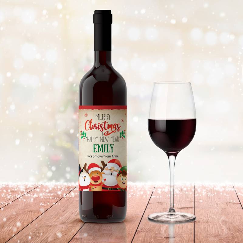 Merry Christmas And Happy New Year Santa's Friends Personalised Wine