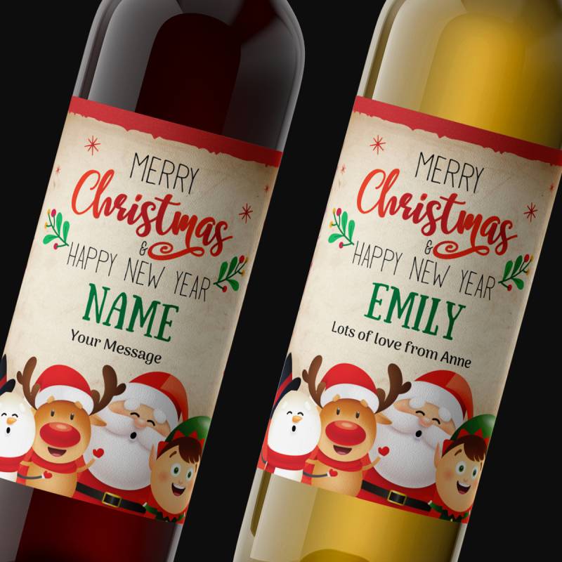 Merry Christmas And Happy New Year Santa's Friends Personalised Wine