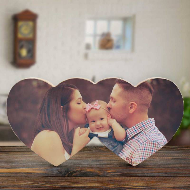 Any Photo - Wooden Hearts Photo Block