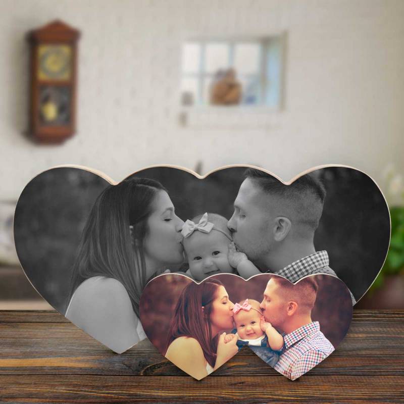 Any Photo - Wooden Hearts Photo Block