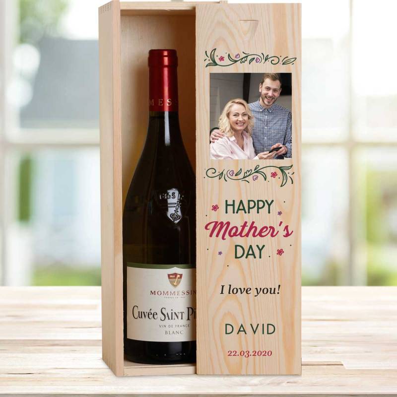 Any Photo Happy Mother's Day Personalised Wooden Single Wine Box