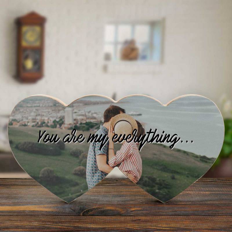 Any Photo and Message - Wooden Hearts Photo Block