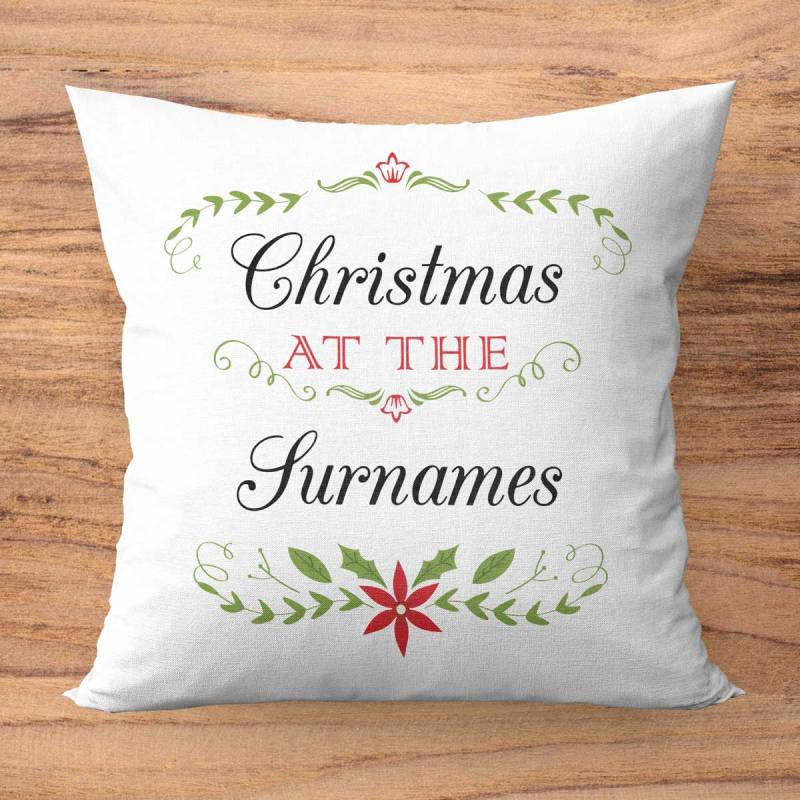 Christmas At The Surnames Personalised Cushion Square