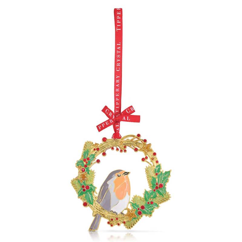 Robin & Wreath Sparkle Decoration In Gift Box