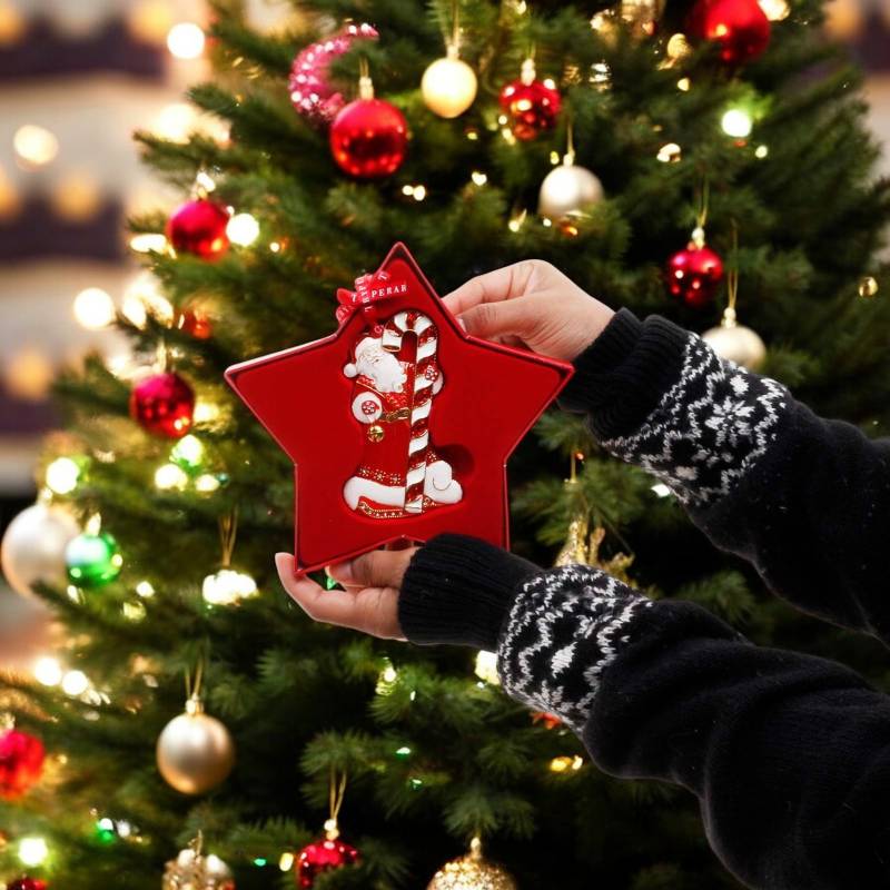 Santa & Candy Sparkle Decoration In Gift Box