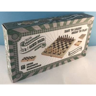 3 in 1 Games Board - Chess, Draughts and Backgammon