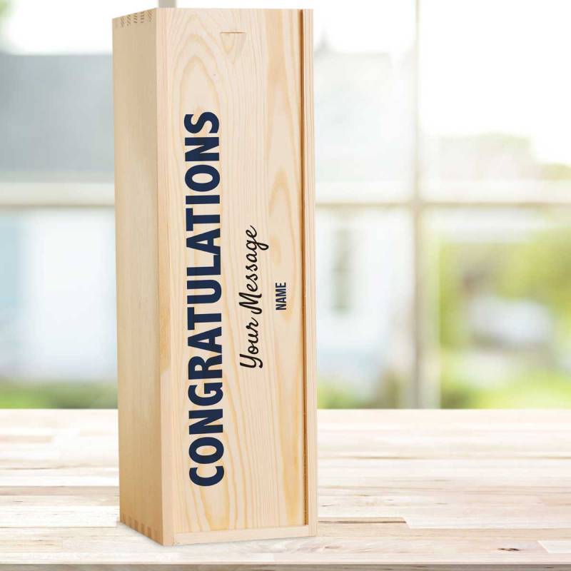 Congratulations Any Message - Personalised Wooden Single Wine Box