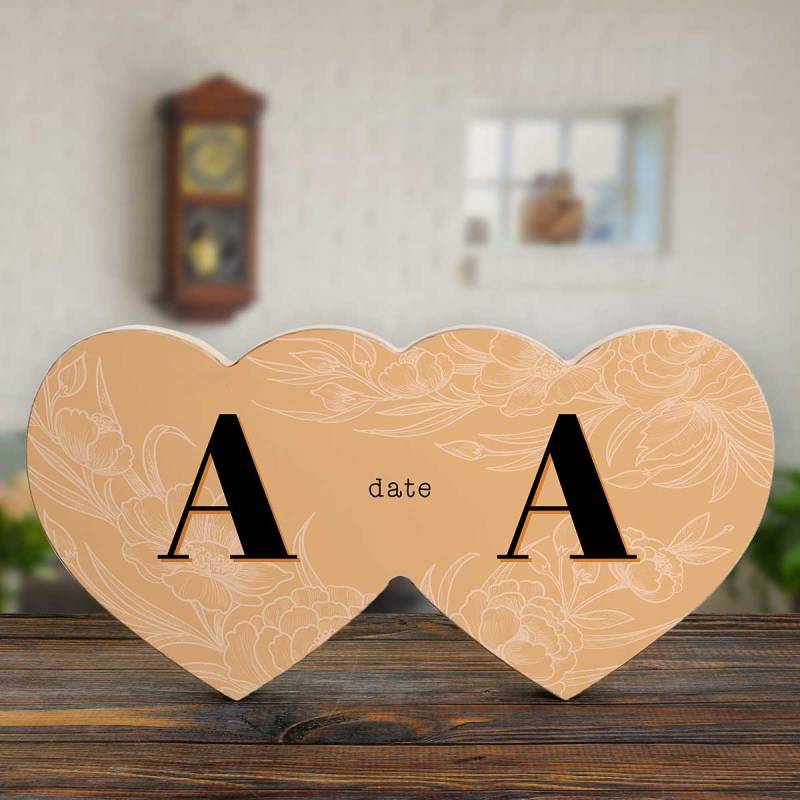 Initials Floral - Wooden Hearts Photo Block