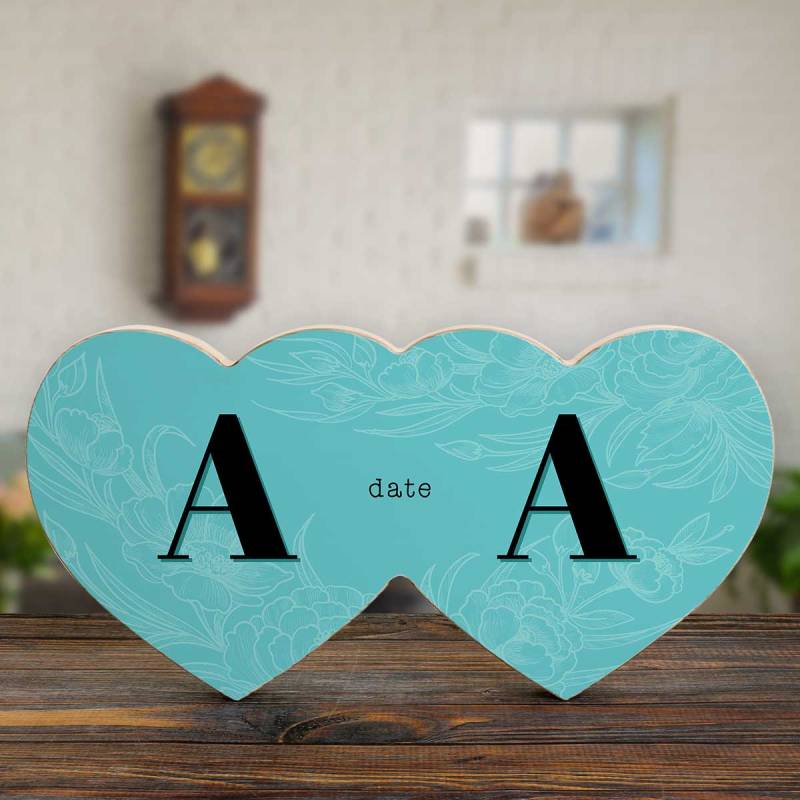 Initials Floral - Wooden Hearts Photo Block