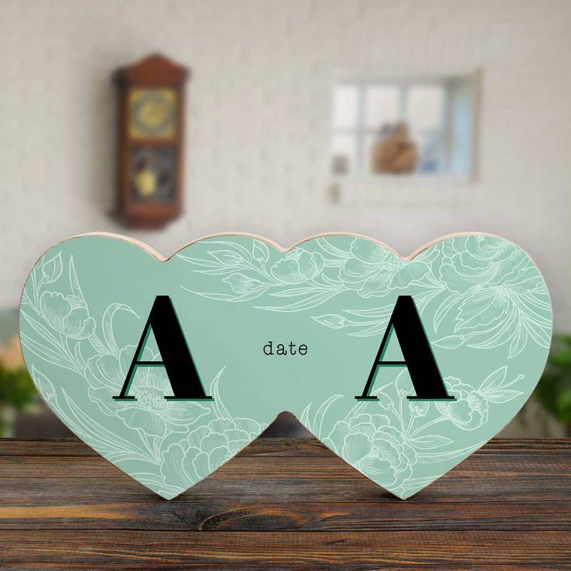 Initials Floral - Wooden Hearts Photo Block