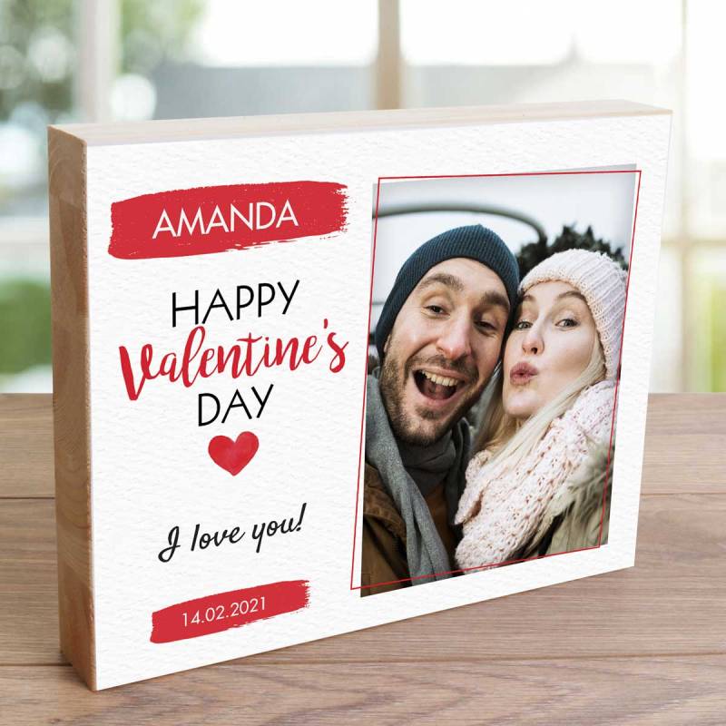 Happy Valentine's Day Heart - Wooden Photo Blocks