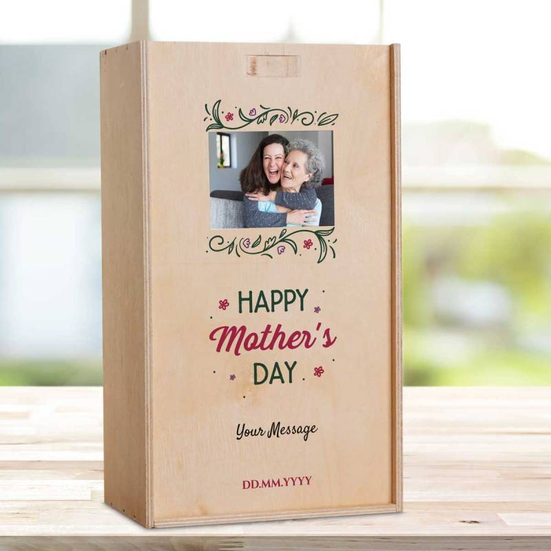 Any Photo Happy Mother's Day - Personalised Wooden Double Wine Box