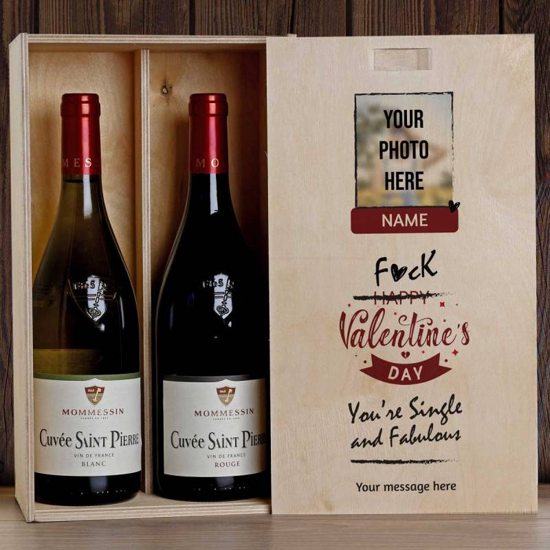 Single And Fabulous - Personalised Wooden Double Wine Box