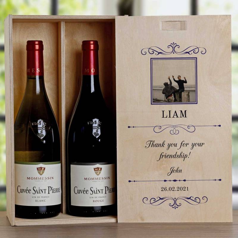 Any Message And Photo - Personalised Wooden Double Wine Box