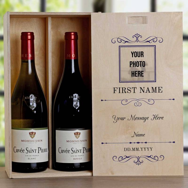 Any Message And Photo - Personalised Wooden Double Wine Box