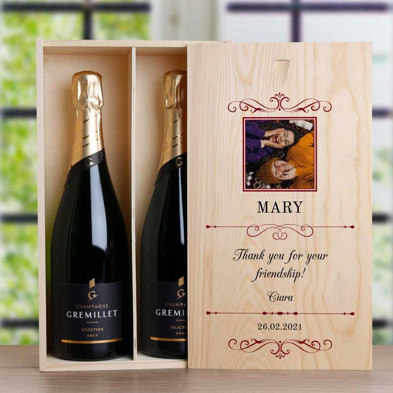 Any Message And Photo - Personalised Double Wooden Champagne Box