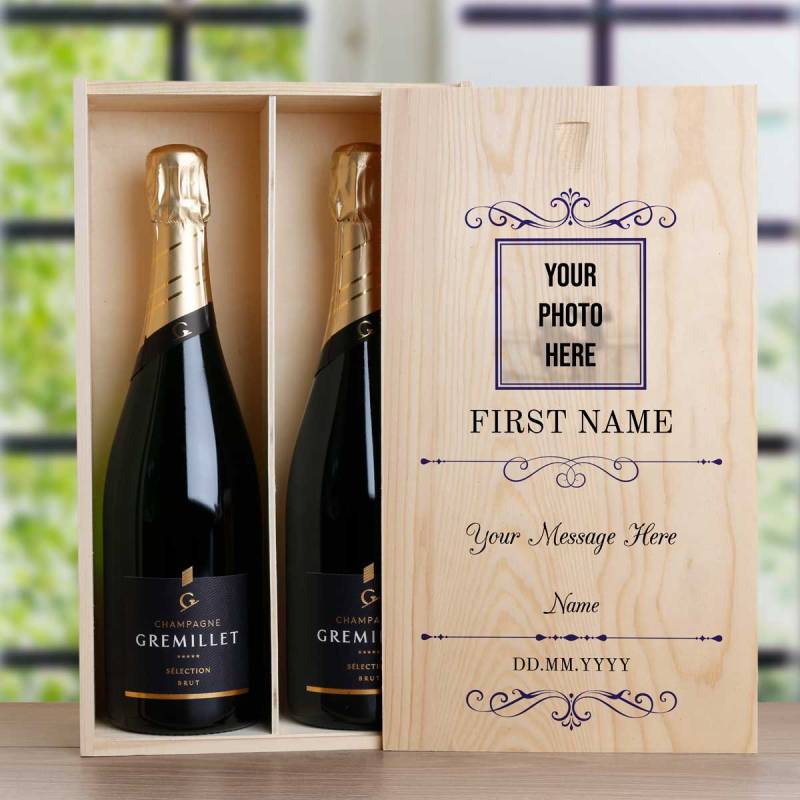 Any Message And Photo - Personalised Double Wooden Champagne Box