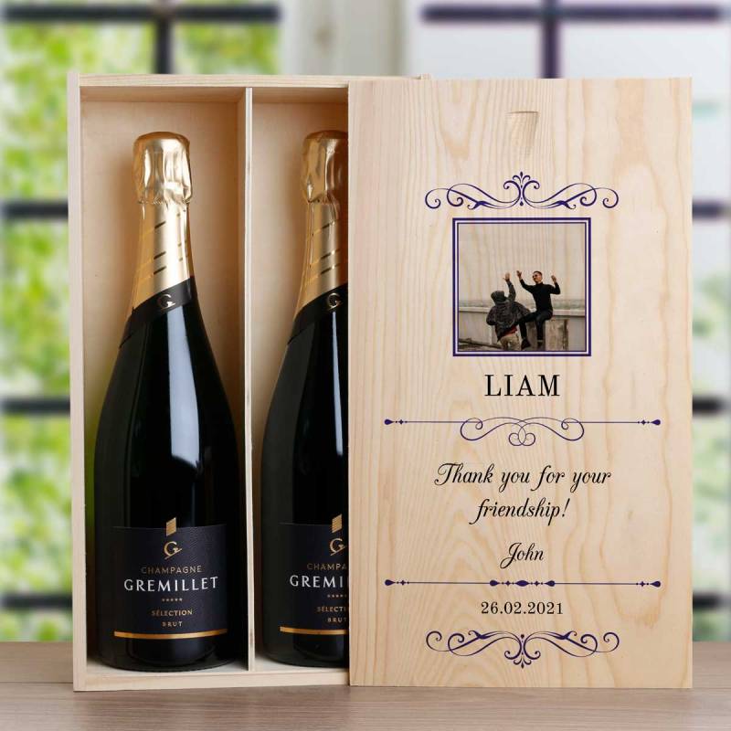 Any Message And Photo - Personalised Double Wooden Champagne Box