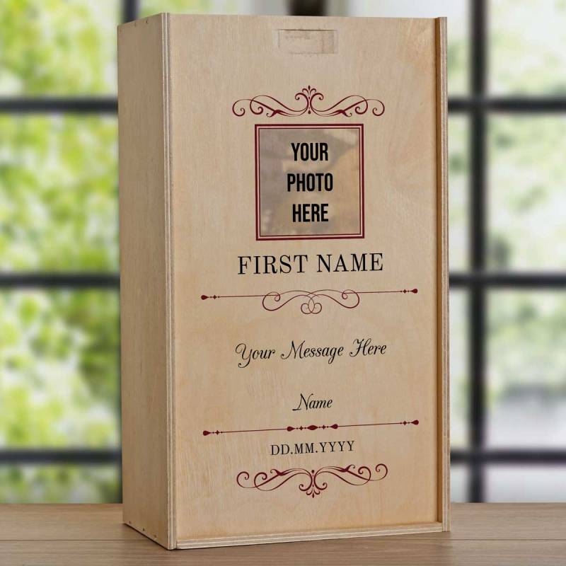 Any Message And Photo - Personalised Double Wooden Champagne Box