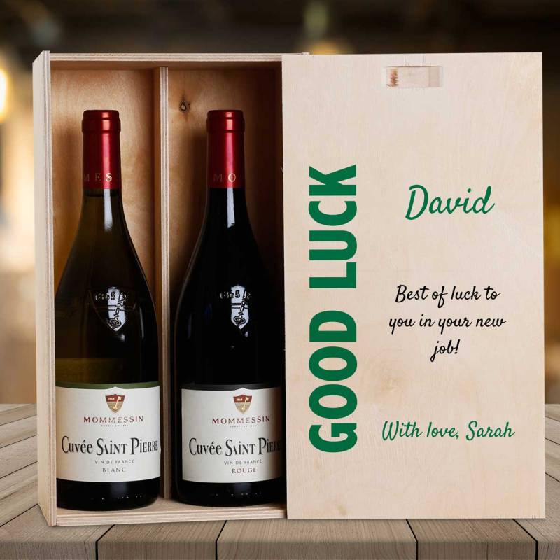 Good Luck Any Message - Personalised Wooden Double Wine Box