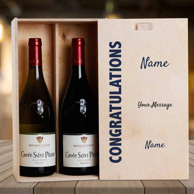 Congratulations Any Message - Personalised Wooden Double Wine Box