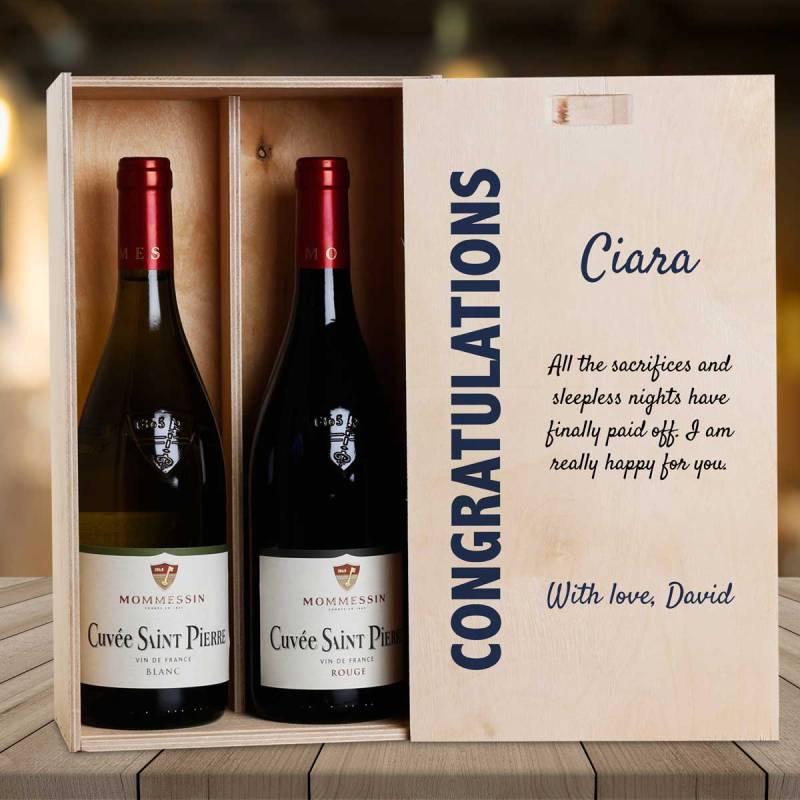 Congratulations Any Message - Personalised Wooden Double Wine Box