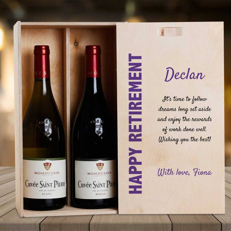 Happy Retirement Any Message - Personalised Wooden Double Wine Box