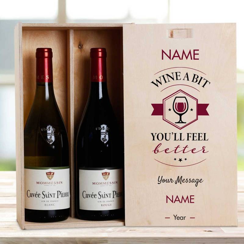 Wine A Bit, You'll Feel Better - Personalised Wooden Double Wine Box