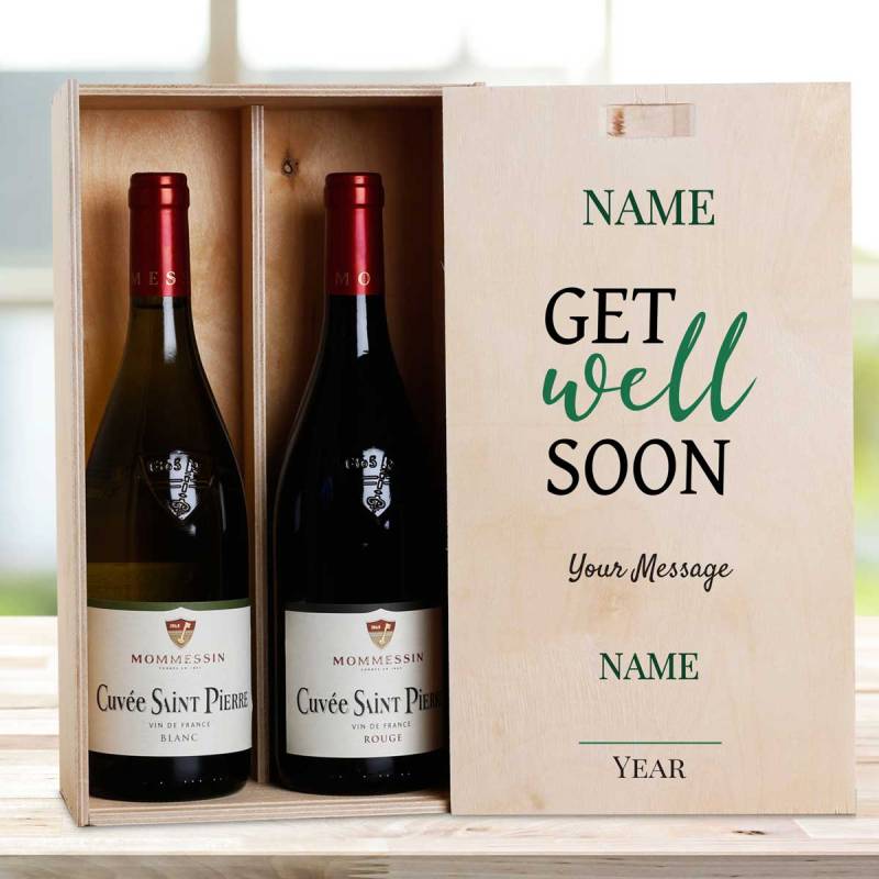 Any Name Get Well Soon - Personalised Wooden Double Wine Box