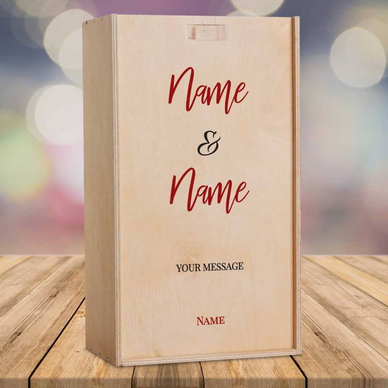 Any 2 Names And Message - Personalised Wooden Double Wine Box