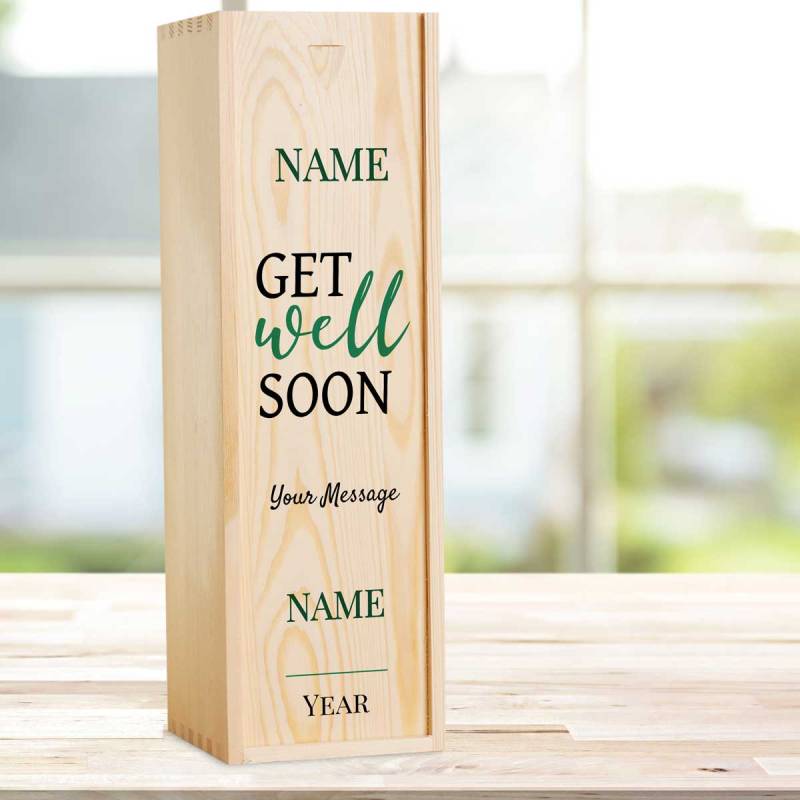 Any Name Get Well Soon - Personalised Wooden Single Wine Box