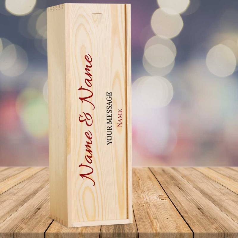 Any 2 Names And Message - Personalised Wooden Single Wine Box